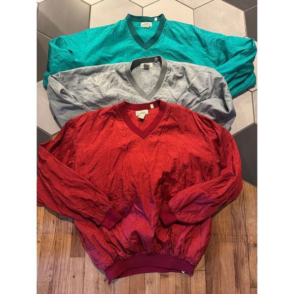 Lot of 3 Vintage men's Duckster golf 100% nylon pullover large windbreaker red